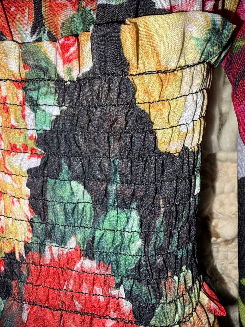 Dalia Macphee VIBRANT Floral Chiffon Smocked Waist Maxi Dress MEDIUM GORGEOUS - Picture 11 of 16